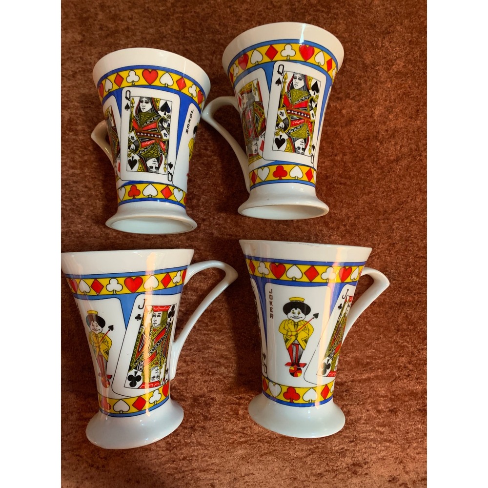 NOTE Hitkari Potteries Bone China Playing Cards Mugs Set 4 Joker King Queen Jack